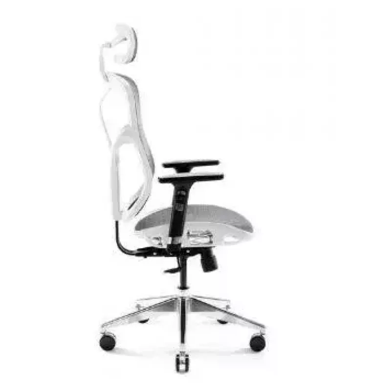 Ergonomiškas biuro krėslas Diablo Chairs V-Basic balta-pilka — reguliuojamas aukštis ir atlošas, porankiai, juosmens atrama
