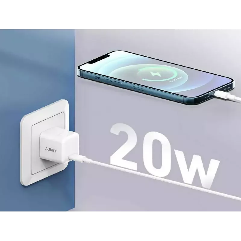 USB-C Mini Įkroviklis Aukey PA-F5 20W PD — Kompaktiškas 20W PD Greitasis Įkroviklis