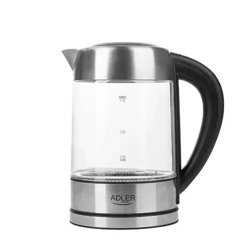 Elektrinis virdulys Adler AD 1247 1,7 L 2200 W Stiklinis korpusas Nerūdijančio plieno elementai Juodas
