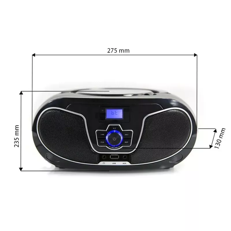 Nešiojamas boombox MANTA BBX007 su Bluetooth 5.0, FM radiju (87.5–108 MHz), LCD, teleskopine antena