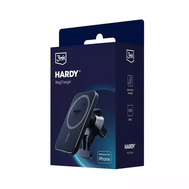 Automobilinis belaidis įkroviklis 3MK HARDY MagCharger — Auto USB-C 5/9 V, greitas belaidis įkrovimas, juodas