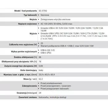 USB-C įkroviklis everActive SC-370Q 25W QC3.0 USB greitasis įkrovimas