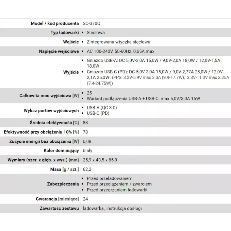 USB-C įkroviklis everActive SC-370Q 25W QC3.0 USB greitasis įkrovimas