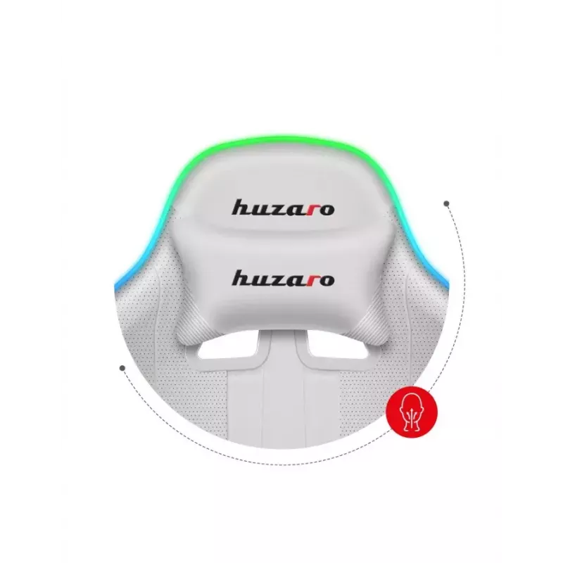 Žaidimų kėdė Huzaro FORCE 4.7 RGB White — paminkštinta medžiaginė sėdynė, maks. apkrova 140 kg, reguliuojamas aukštis 43–53 cm, pasvirimas 90–140°