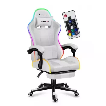 Žaidimų kėdė Huzaro FORCE 4.7 RGB White — paminkštinta medžiaginė sėdynė, maks. apkrova 140 kg, reguliuojamas aukštis 43–53 cm, pasvirimas 90–140°