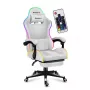 Žaidimų kėdė Huzaro FORCE 4.7 RGB White — paminkštinta medžiaginė sėdynė, maks. apkrova 140 kg, reguliuojamas aukštis 43–53 cm, pasvirimas 90–140°