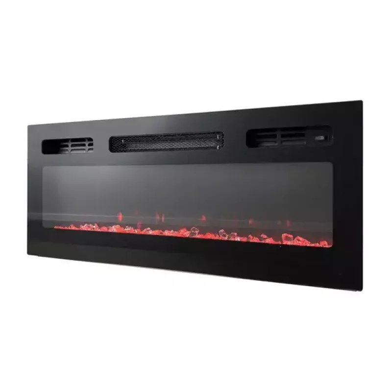 TV spintelė Cama Meble EVA su elektriniu židiniu 180×40×52 cm, baltas rėmas, blizgios baltos durys, MDF viršus
