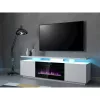 TV spintelė Cama Meble EVA su elektriniu židiniu 180×40×52 cm, baltas rėmas, blizgios baltos durys, MDF viršus