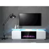 TV spintelė Cama Meble EVA su elektriniu židiniu 180×40×52 cm, baltas rėmas, blizgios baltos durys, MDF viršus
