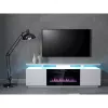 TV spintelė Cama Meble EVA su elektriniu židiniu 180×40×52 cm, baltas rėmas, blizgios baltos durys, MDF viršus