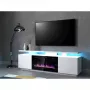 TV spintelė Cama Meble EVA su elektriniu židiniu 180×40×52 cm, baltas rėmas, blizgios baltos durys, MDF viršus