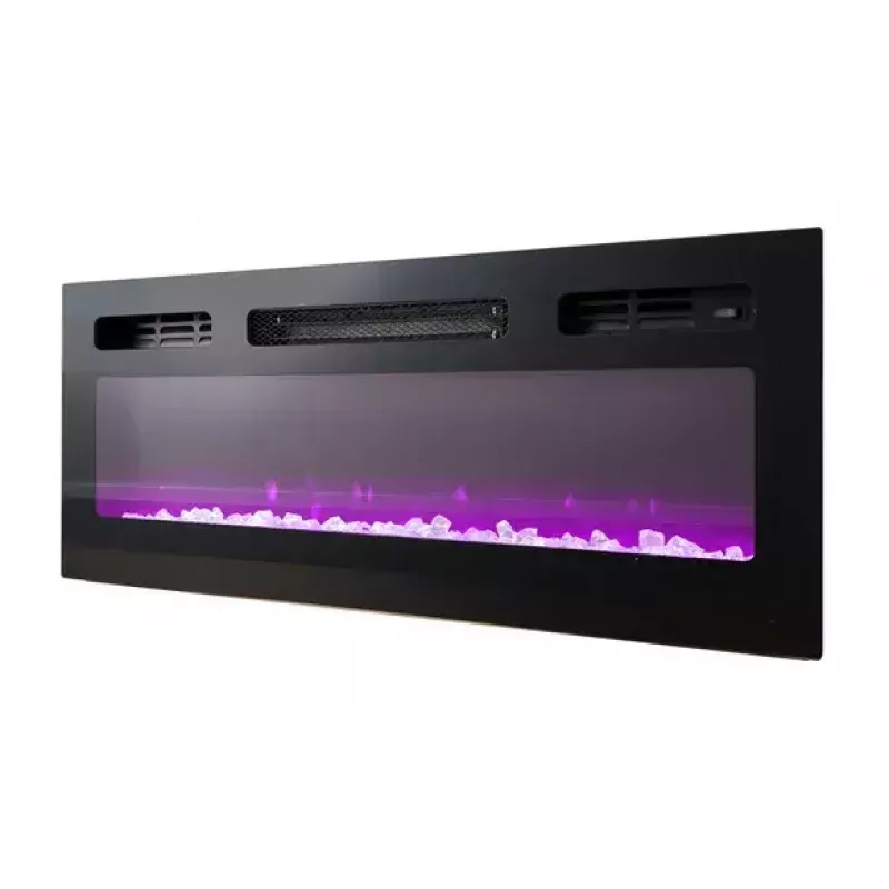 TV spintelė Cama Meble EVA su elektriniu židiniu 180x40x52 cm, juoda / blizgiai juoda