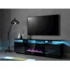 TV spintelė Cama Meble EVA su elektriniu židiniu 180x40x52 cm, juoda / blizgiai juoda