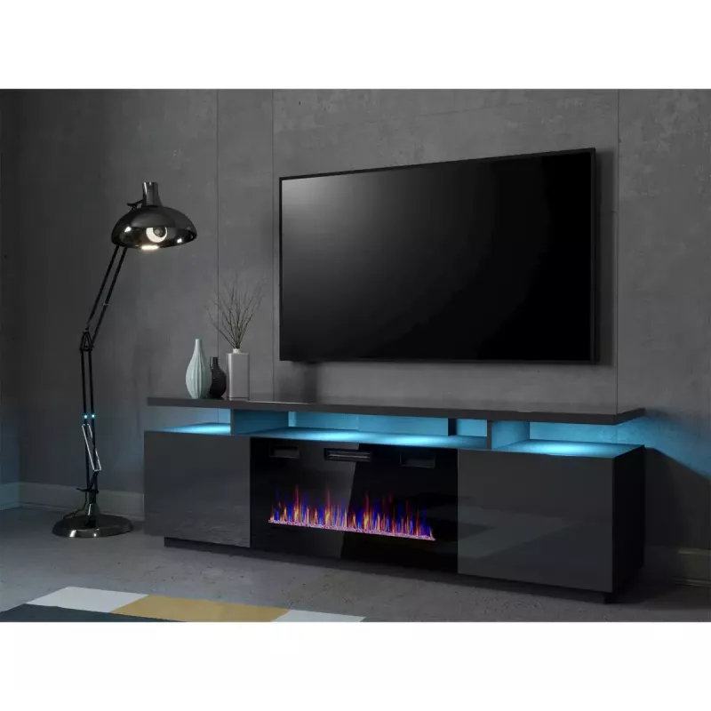 TV spintelė Cama Meble EVA su elektriniu židiniu 180x40x52 cm grafitas/blizgus grafitas