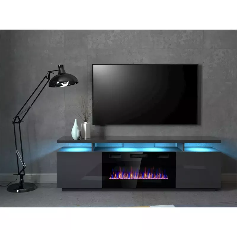 TV spintelė Cama Meble EVA su elektriniu židiniu 180x40x52 cm grafitas/blizgus grafitas