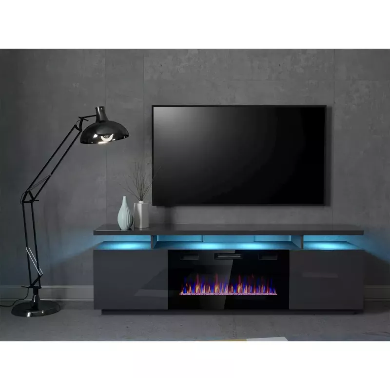 TV spintelė Cama Meble EVA su elektriniu židiniu 180x40x52 cm grafitas/blizgus grafitas