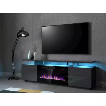 TV spintelė Cama Meble EVA su elektriniu židiniu 180x40x52 cm grafitas/blizgus grafitas