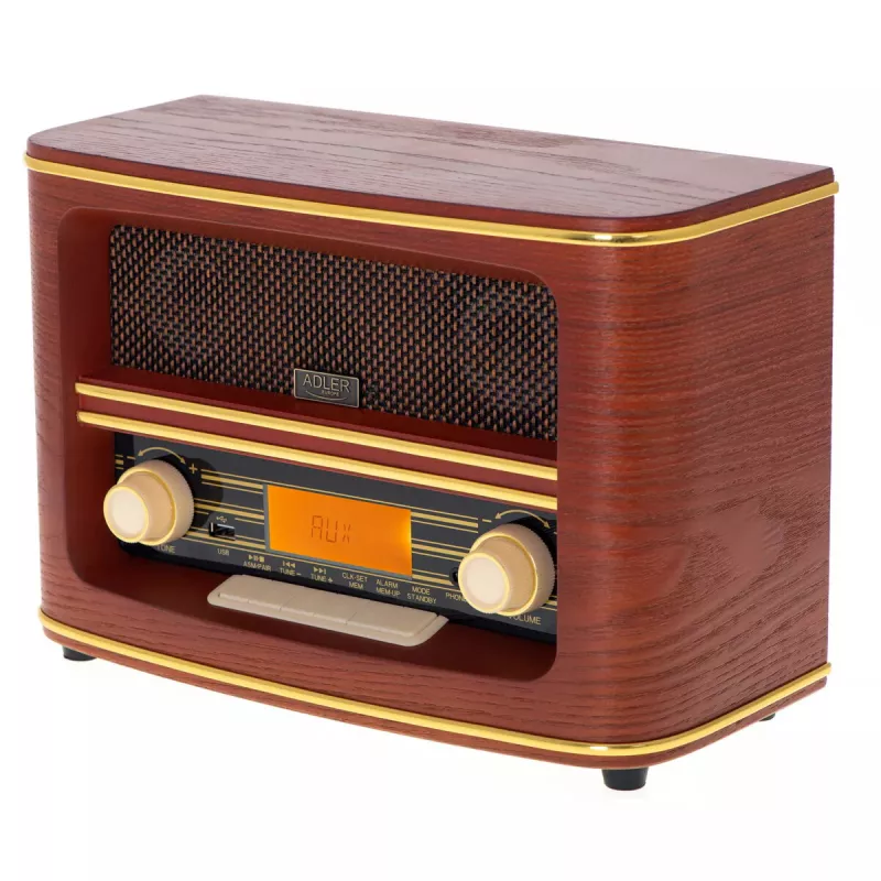 Nešiojamasis radijas Adler AD 1187 — FM, 10 W RMS, LCD ekranas, rudas, 300×140×210 mm