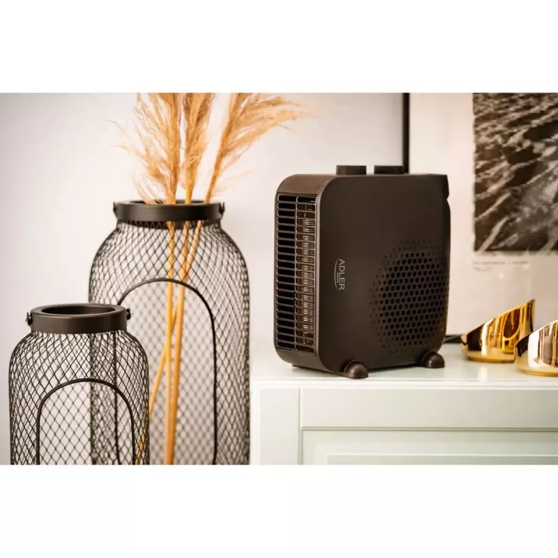 Ventiliatorinis elektrinis patalpų šildytuvas Adler AD 7725B, 2000 W, 2 galios lygiai, reguliuojamas termostatas, juodas