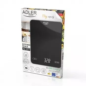Elektroninė virtuvės svarstyklė Adler AD 3177b — 10 kg talpa, 1 g tikslumas, juoda, stiklinis viršus