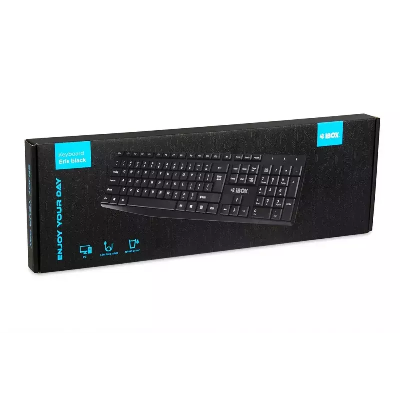 Laidinė USB klaviatūra IBOX Eris IKC2010B — viso dydžio 105 klavišų, USB, atspari vandeniui, juoda