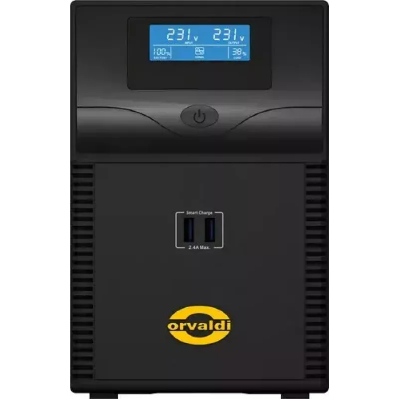UPS ORVALDI ID1K5CH 1,5 kVA (900 W) linijinės sąveikos, 24 V baterija, LCD, USB, kompaktiškas juodas