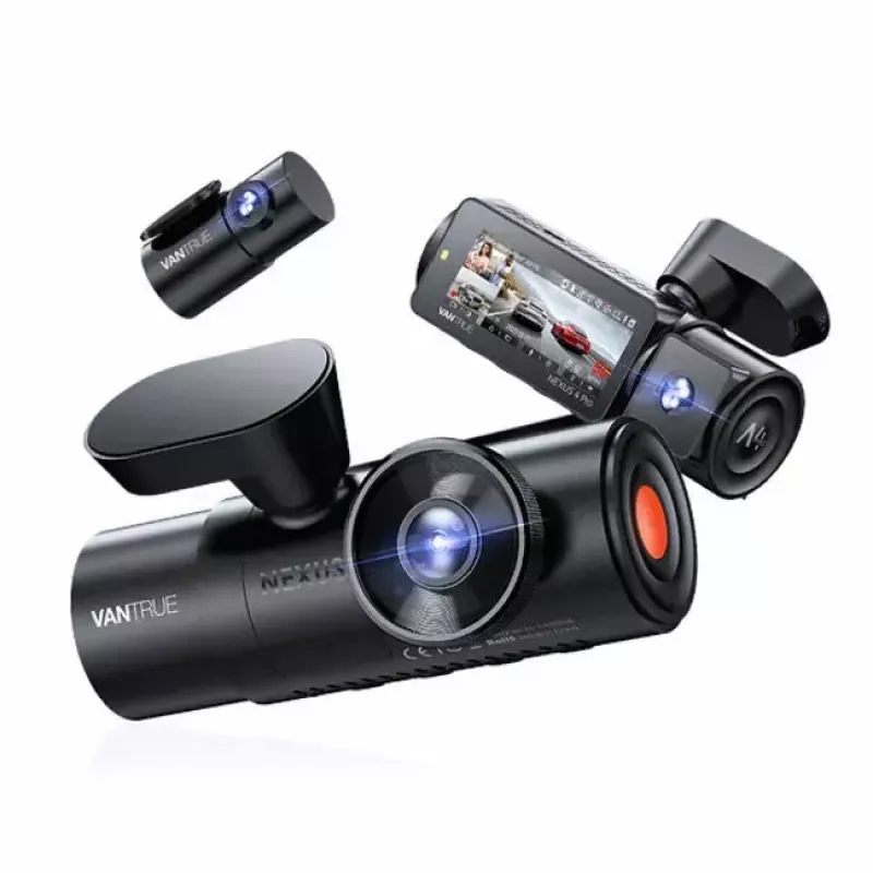 Vaizdo registratorius VANTRUE N4 PRO 3 kanalų, pagrindinė 3840×2160, 165° priekinė, 160° vidaus, GPS, Wi‑Fi, IPS ekranas, MicroSD iki 512GB