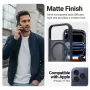 Apsauginis MagSafe telefono dėklas Crong Hybrid Matte Magnetic iPhone 17 Pro — PC + TPU, peršviečiama tamsiai mėlyna