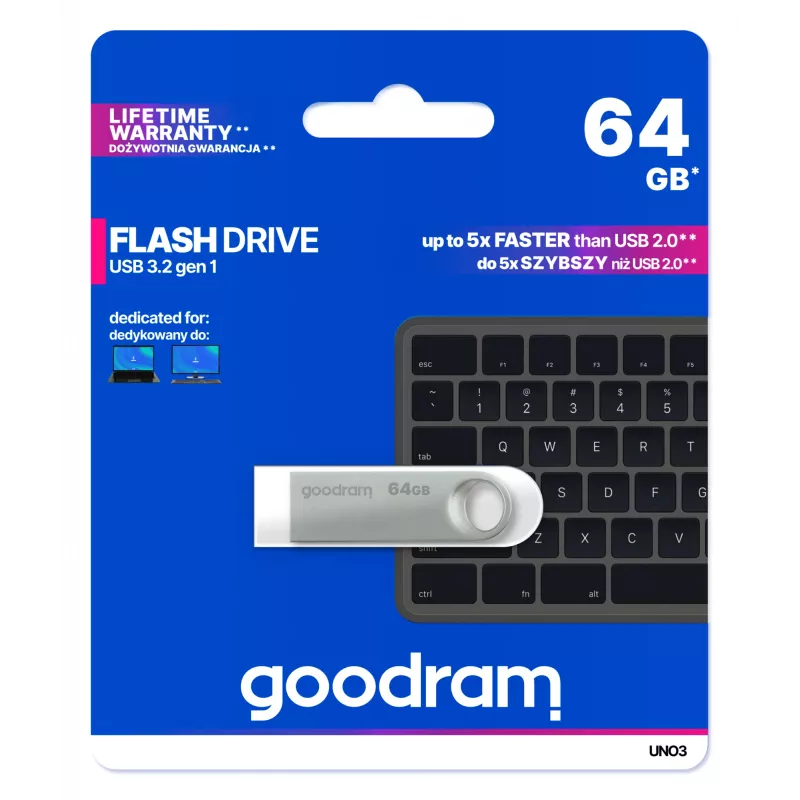 Goodram USB UNO3-0640S0R11 USB atmintinė 64 GB USB Type-A 3.2 Gen 1 (3.1 Gen 1) Sidabrinė