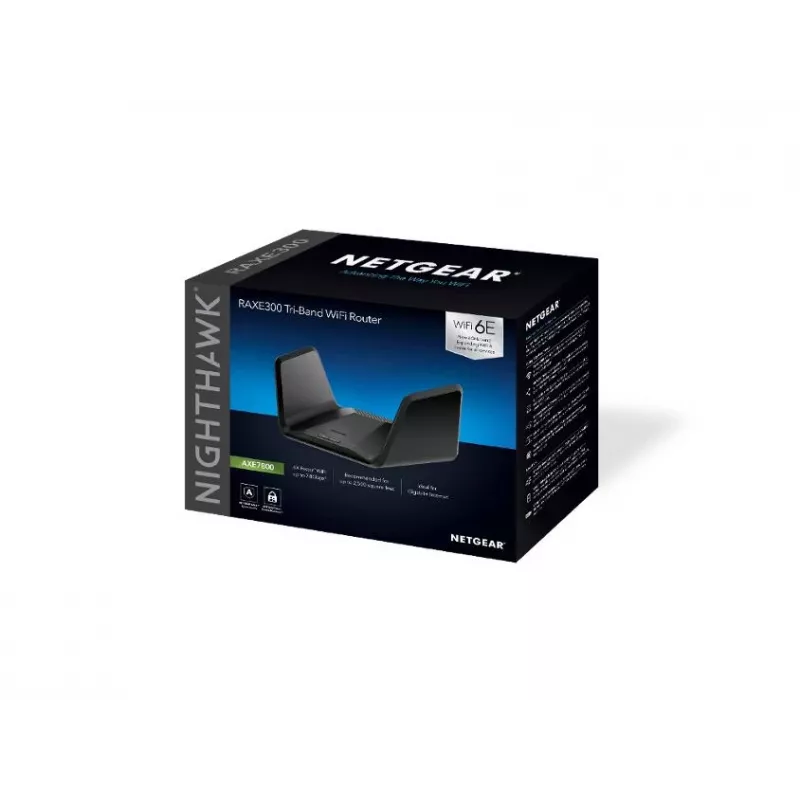 NETGEAR Nighthawk AXE7800 WiFi maršrutizatorius (RAXE300), Wi-Fi 6 (802.11ax), Tri-band (2,4 GHz / 5 GHz / 5 GHz), Ethernet LAN, juoda, nešiojamas maršrutizatorius