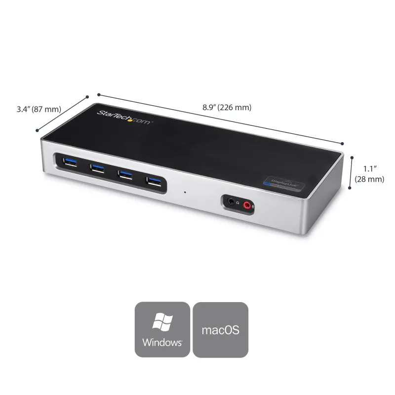 StarTech.com USB-C ir USB-A dokas – dviejų monitorių 4K 60Hz dokas DisplayPort + HDMI – hibridinė USB 3.0 prijungimo stotelė USB-C arba USB-A nešiojamiesiems kompiuteriams – 6x USB Type-A, GbE – USB 3.1 Gen 1 – Mac/Windows