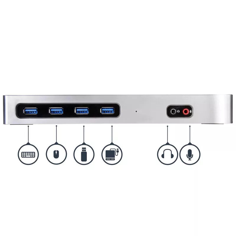 StarTech.com USB-C ir USB-A dokas – dviejų monitorių 4K 60Hz dokas DisplayPort + HDMI – hibridinė USB 3.0 prijungimo stotelė USB-C arba USB-A nešiojamiesiems kompiuteriams – 6x USB Type-A, GbE – USB 3.1 Gen 1 – Mac/Windows