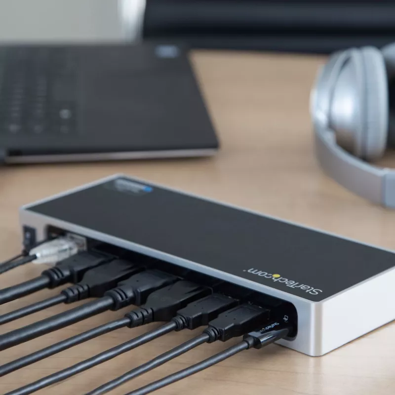 StarTech.com USB-C ir USB-A dokas – dviejų monitorių 4K 60Hz dokas DisplayPort + HDMI – hibridinė USB 3.0 prijungimo stotelė USB-C arba USB-A nešiojamiesiems kompiuteriams – 6x USB Type-A, GbE – USB 3.1 Gen 1 – Mac/Windows