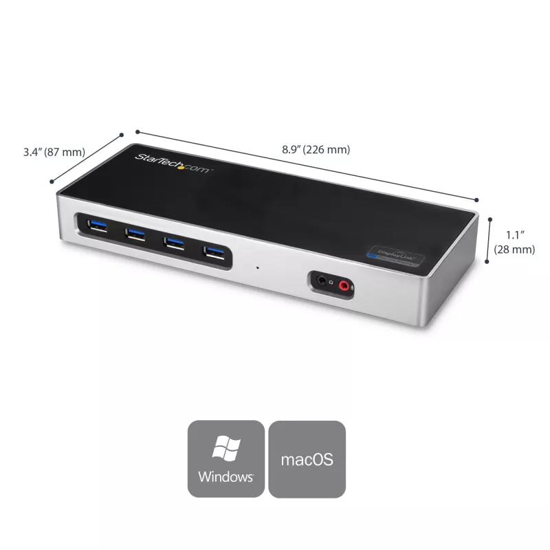 StarTech.com USB-C ir USB-A dokas – dviejų monitorių 4K 60Hz dokas DisplayPort + HDMI – hibridinė USB 3.0 prijungimo stotelė USB-C arba USB-A nešiojamiesiems kompiuteriams – 6x USB Type-A, GbE – USB 3.1 Gen 1 – Mac/Windows