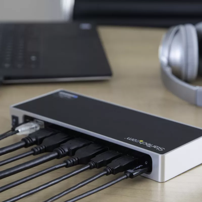 StarTech.com USB-C ir USB-A dokas – dviejų monitorių 4K 60Hz dokas DisplayPort + HDMI – hibridinė USB 3.0 prijungimo stotelė USB-C arba USB-A nešiojamiesiems kompiuteriams – 6x USB Type-A, GbE – USB 3.1 Gen 1 – Mac/Windows