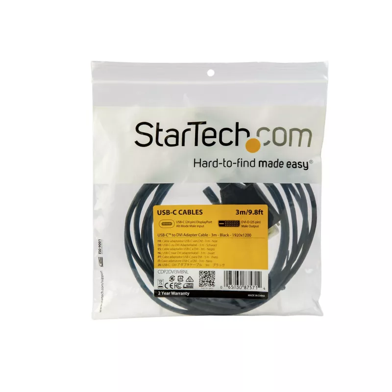 “StarTech.com” 3 m USB-C į DVI laidas – 1080p (vienos jungties) USB Type-C (DP Alt Mode HBR2) į DVI-D skaitmeninio vaizdo adapterio laidas – veikia su “Thunderbolt 3” – nešiojamojo kompiuterio prie DVI monitoriaus/ekrano