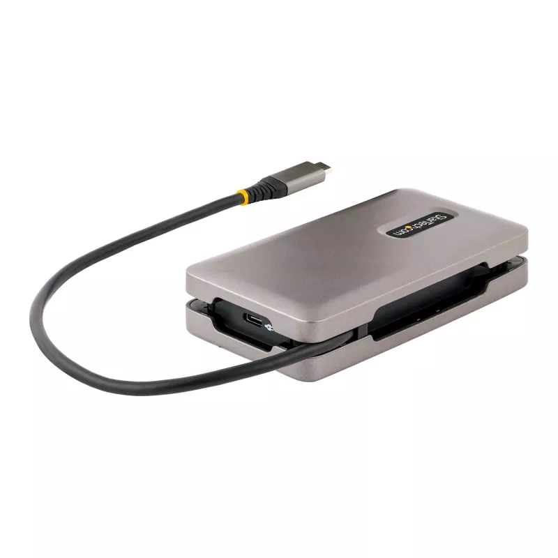 StarTech.com USB-C daugiafunkcis adapteris, 4K 60Hz HDMI 2.0b, HDR, USB 3.2 Gen 2 10Gbps šakotuvas (2xUSB-C, 1xUSB-A), 100W PD pralaidumas, mini kelioninis dokas, 12 colių/30cm kabelis, nešiojamojo kompiuterio prijungimo stotelė