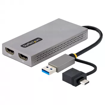 StarTech.com USB prie dviejų HDMI adapterio, USB A/C prie 2 HDMI ekranų (1x 4K30Hz, 1x 1080p), integruotas USB-A į C adapteris, 10 cm kabelis, USB 3.0 į HDMI ekrano adapteris, Windows ir macOS