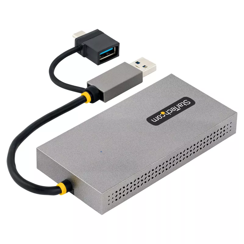 StarTech.com USB prie dviejų HDMI adapterio, USB A/C prie 2 HDMI ekranų (1x 4K30Hz, 1x 1080p), integruotas USB-A į C adapteris, 10 cm kabelis, USB 3.0 į HDMI ekrano adapteris, Windows ir macOS