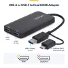 StarTech.com USB prie dviejų HDMI adapterio, USB A/C prie 2 HDMI ekranų (1x 4K30Hz, 1x 1080p), integruotas USB-A į C adapteris, 10 cm kabelis, USB 3.0 į HDMI ekrano adapteris, Windows ir macOS