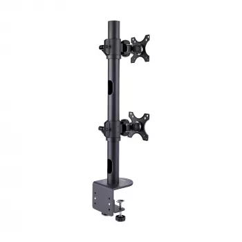StarTech.com stalinis laikiklis 2 vertikaliai sukrautiems monitoriams, dvigubas 49 colių, bendra apkrova 70 svarų (32 kg), C formos spaustuvas, greito atlaisvinimo VESA sistema, plačiaekranis 16:9 / itin platus 32:9, TAA