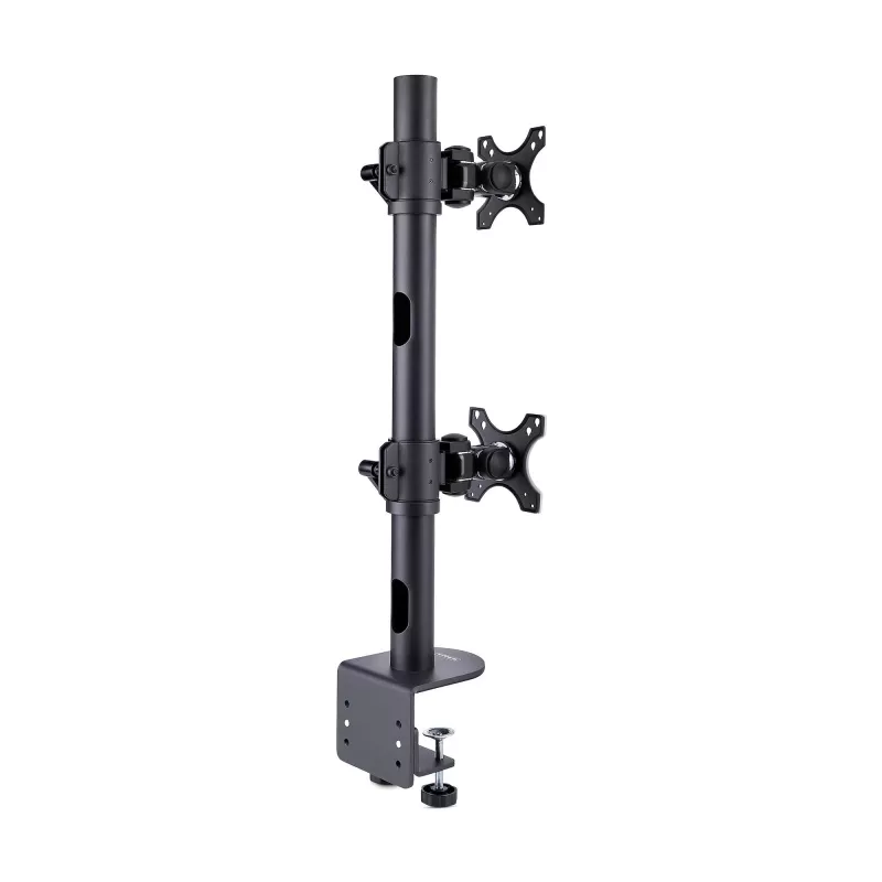 StarTech.com stalinis laikiklis 2 vertikaliai sukrautiems monitoriams, dvigubas 49 colių, bendra apkrova 70 svarų (32 kg), C formos spaustuvas, greito atlaisvinimo VESA sistema, plačiaekranis 16:9 / itin platus 32:9, TAA
