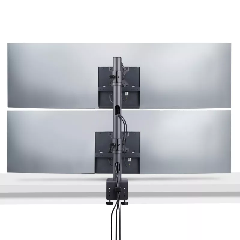StarTech.com stalinis laikiklis 2 vertikaliai sukrautiems monitoriams, dvigubas 49 colių, bendra apkrova 70 svarų (32 kg), C formos spaustuvas, greito atlaisvinimo VESA sistema, plačiaekranis 16:9 / itin platus 32:9, TAA
