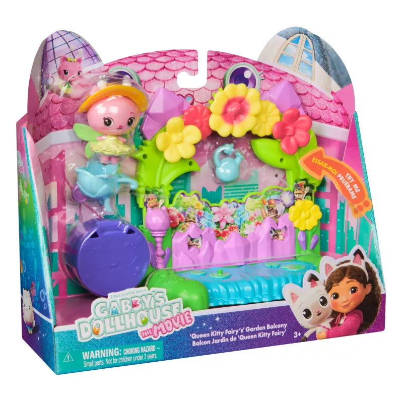 Gabby's Dollhouse: Filmas, Karalienės Kitty Fairy sodo balkonas, su žaisline figūrėle ir lėlių namelio priedais, vaikiški žaislai mergaitėms ir berniukams nuo 3 metų