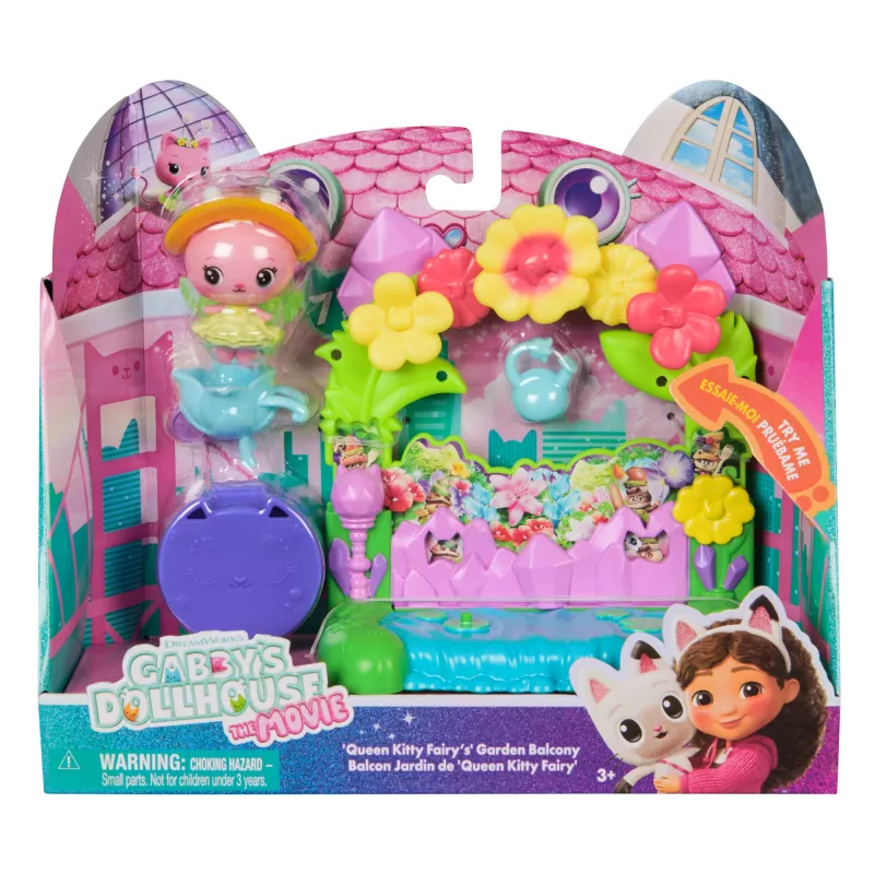Gabby's Dollhouse: Filmas, Karalienės Kitty Fairy sodo balkonas, su žaisline figūrėle ir lėlių namelio priedais, vaikiški žaislai mergaitėms ir berniukams nuo 3 metų