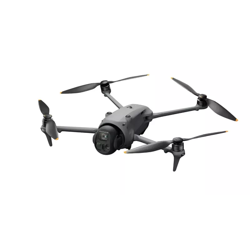 DJI Mavic 4 Pro kvadrokopteris — 100 MP kamera, 12288×8192 px, 6654 mAh baterija, 41000 m nuotolis, 27 m/s, 1,063 kg, pilka