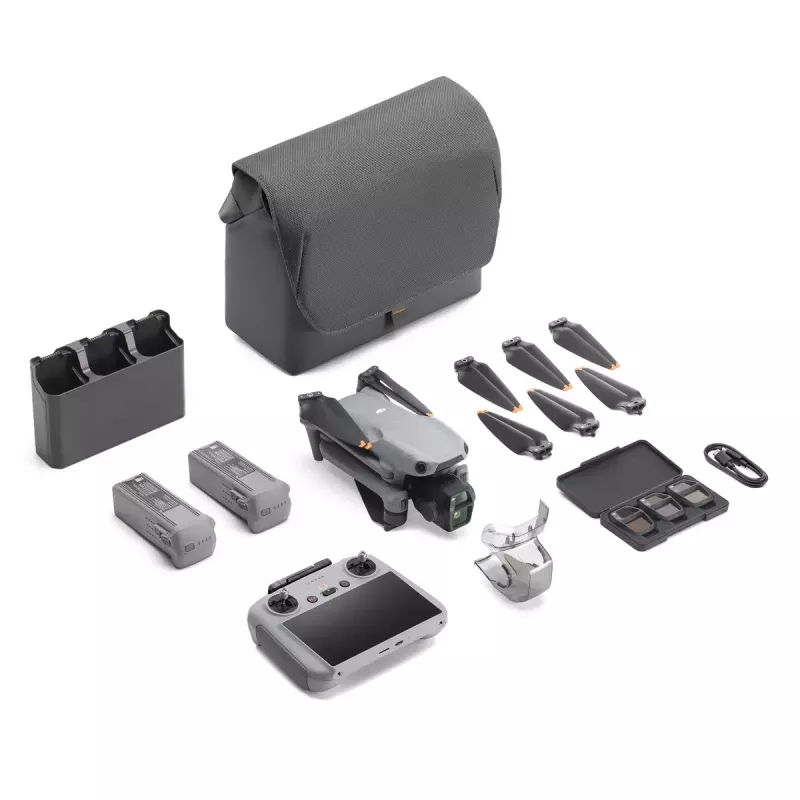 Drono kvadrokopteris DJI Air 3s Fly More Combo — 50 MP kamera, 4K 3840×2160, 27 m/s, 32 000 m nuotolis, 4276 mAh baterija, pilkas