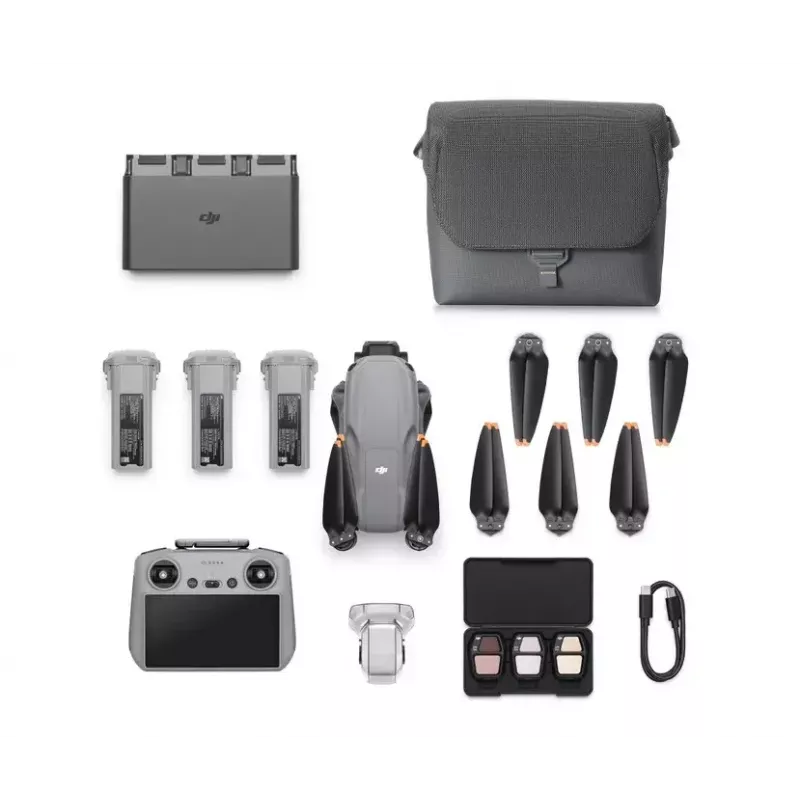 Drono kvadrokopteris DJI Air 3s Fly More Combo — 50 MP kamera, 4K 3840×2160, 27 m/s, 32 000 m nuotolis, 4276 mAh baterija, pilkas