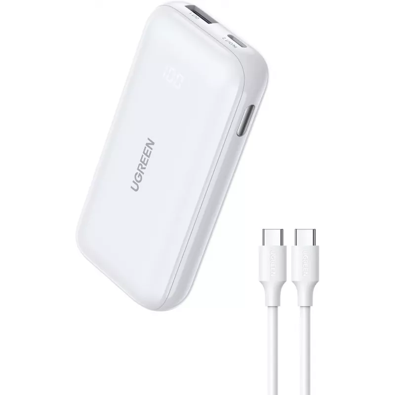 Ugreen 10000mAh dvipusio greito įkrovimo išorinė baterija, balta