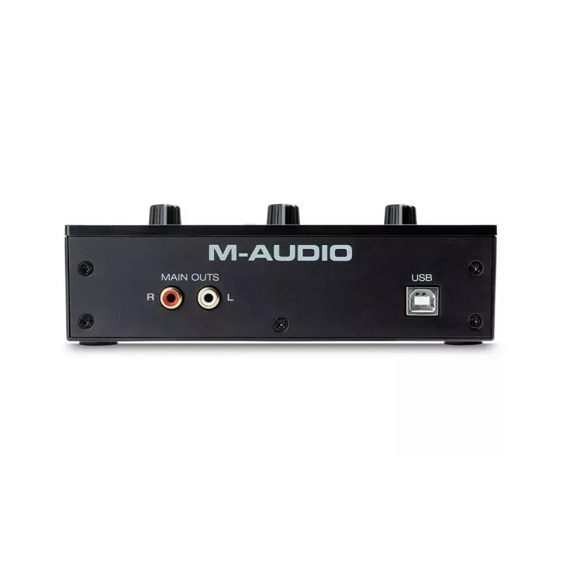 Garso sąsaja M-Audio M-Track Solo — USB 16 bitų/48 kHz, 1 įvestis/1 išvestis, kombinuotas XLR/TRS ir instrumento įvestis, 48 V fantominis maitinimas, ausinių išvestis